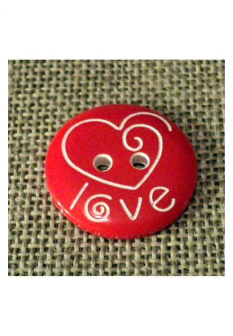 Bouton Enfant 18mm 2 Trous Rouge Coeur Love