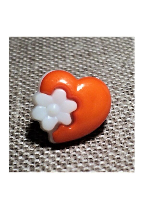 Bouton coeur fantaisie orange, 14mm, bouton enfant