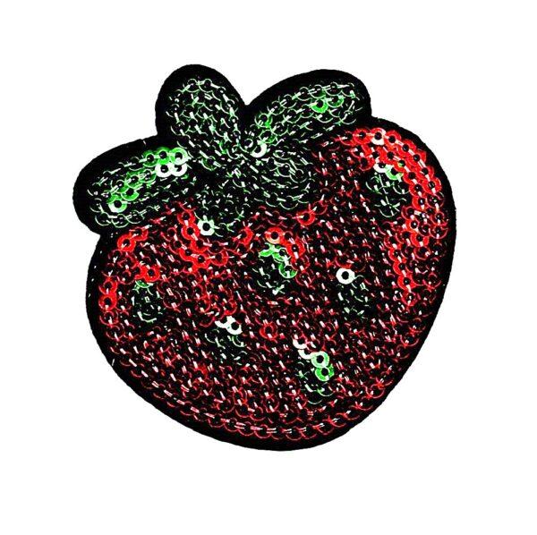 Écusson sequins paillettes fraise thermocollant 6.0 x 6.3cm