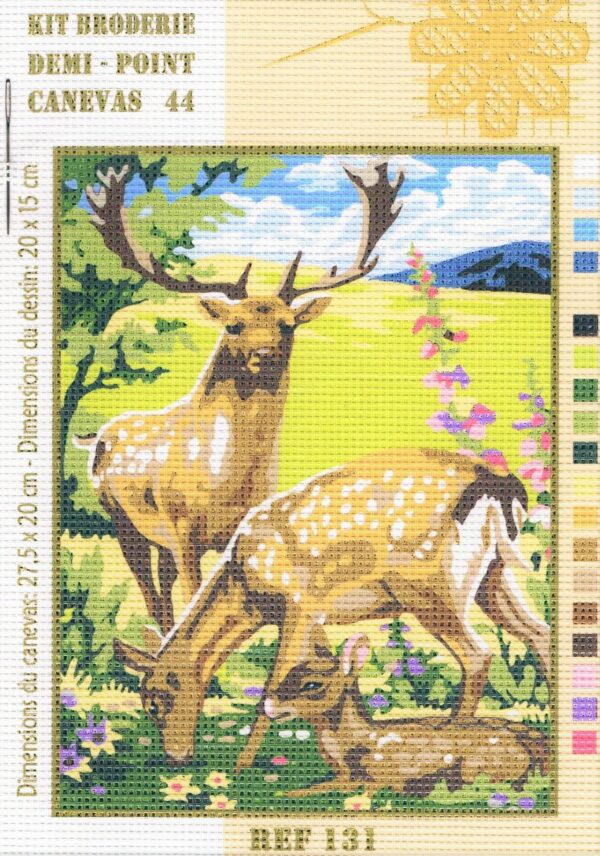 Kit canevas 27.5x20cm, Les cerfs les chevreuils demi point croix