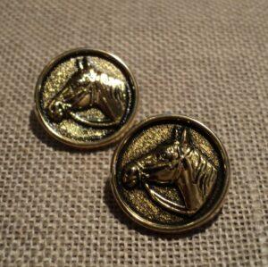 Lot de 2 boutons cheval métal doré 18mm à pied