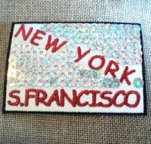 Écusson sequins paillettes New York San Francisco thermocollant 7.0 x 5.0cm