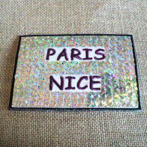 Écusson sequins paillettes Paris Nice thermocollant 7.0 x 5.0cm