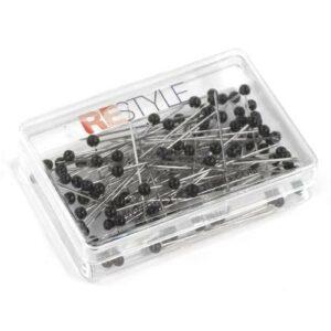 Épingles à têtes verre noires 200 pièces pour tissus fine 30mm x 0,6mm acier trempé et nickelé