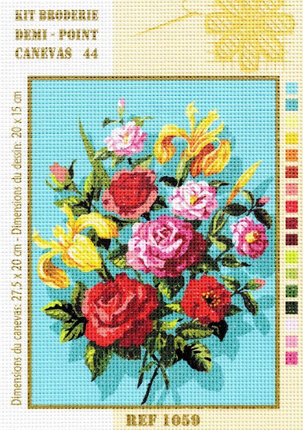 Kit canevas 27.5x20cm, Les fleurs, les roses demi point croix